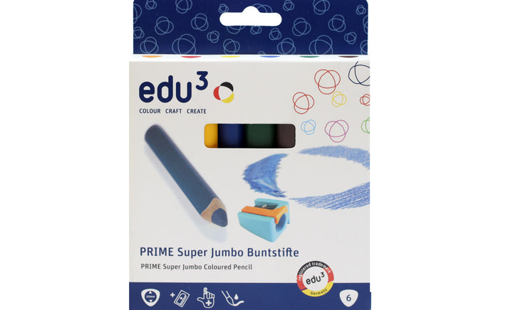 PRIME Super Jumbo Buntstifte – 6er Set inkl. Spitzer