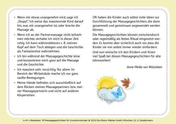 30 Massagegeschichten für Grundschulkinder - Entspannung im Frühling, Sommer, Herbst und Winter. Bildkarten für Kinder von 6 bis 10