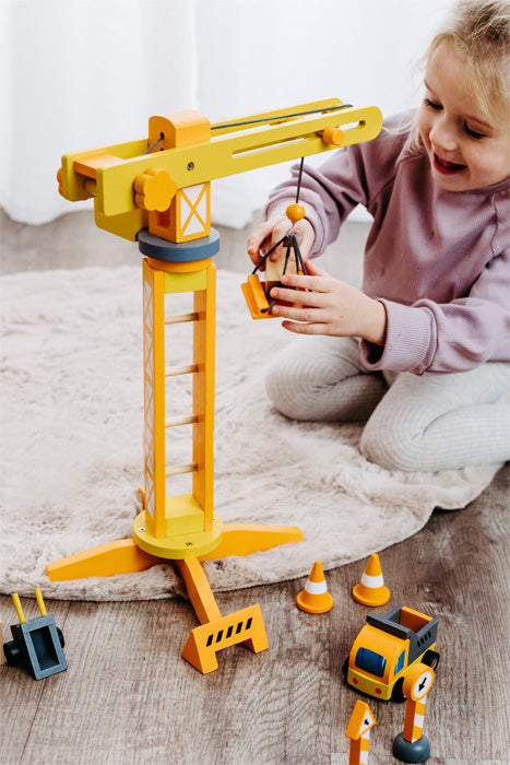 construction crane with construction site accessories