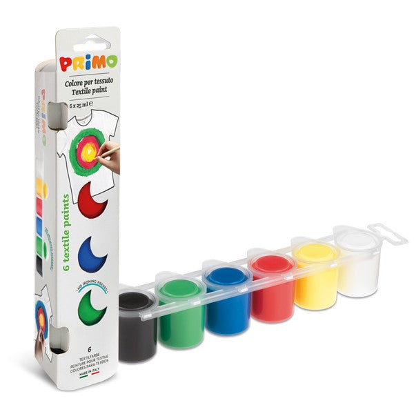 Peintures textiles, 6 x 25 ml, gobelet en plastique