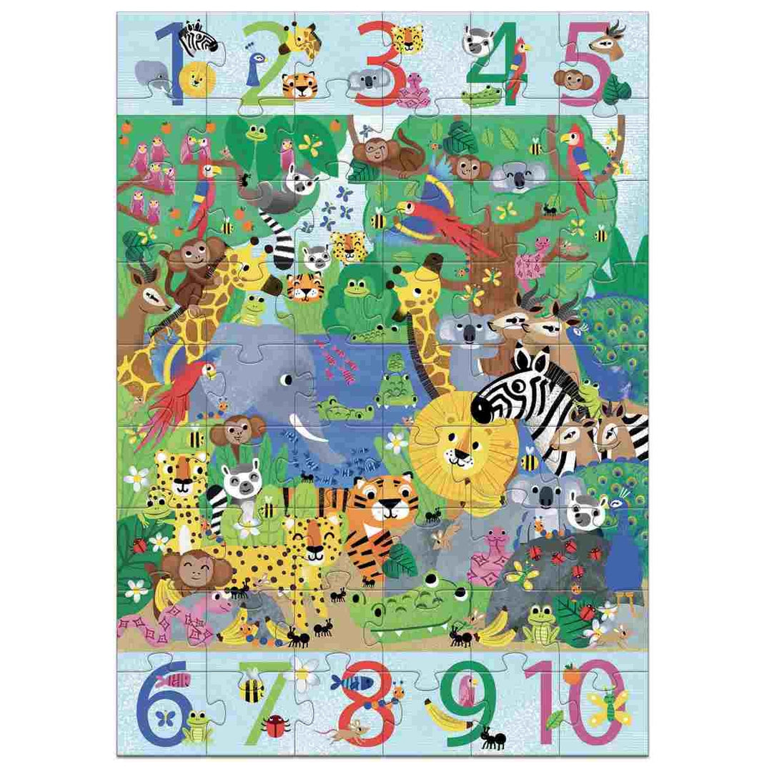 Bodenpuzzle: 1 bis 10 Dschungel - 54 Teile - Lernpuzzle