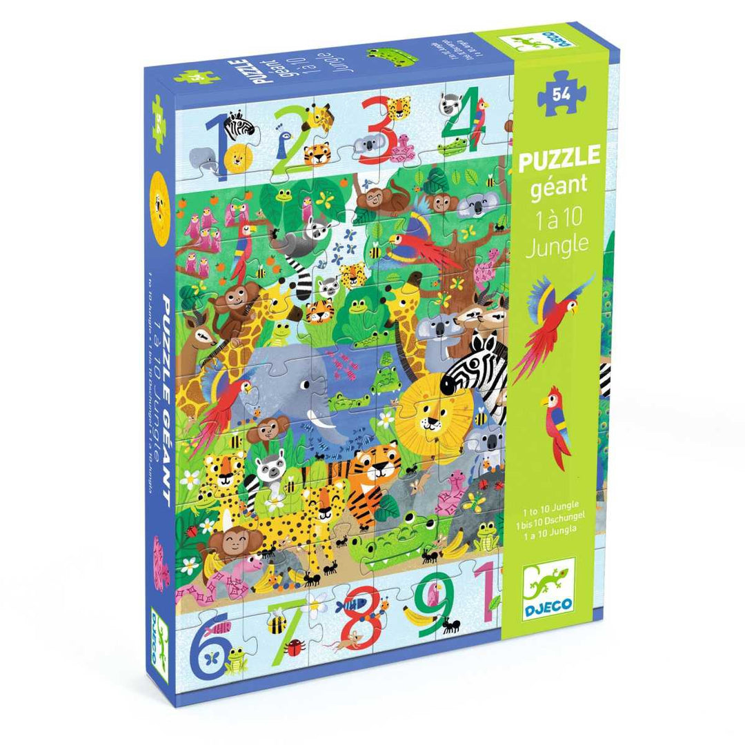Bodenpuzzle: 1 bis 10 Dschungel - 54 Teile - Lernpuzzle